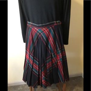 Vintage Black, Red, Green Plaid Pleated Skirt
